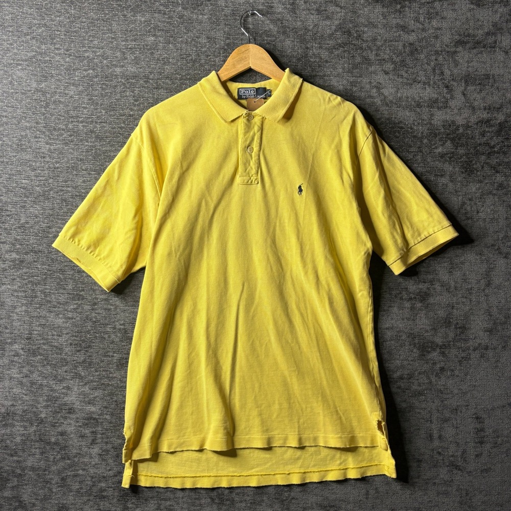 Polo Ralph Lauren Mens Large Distressed Yellow Short Sleeve Polo Shirt Preppy